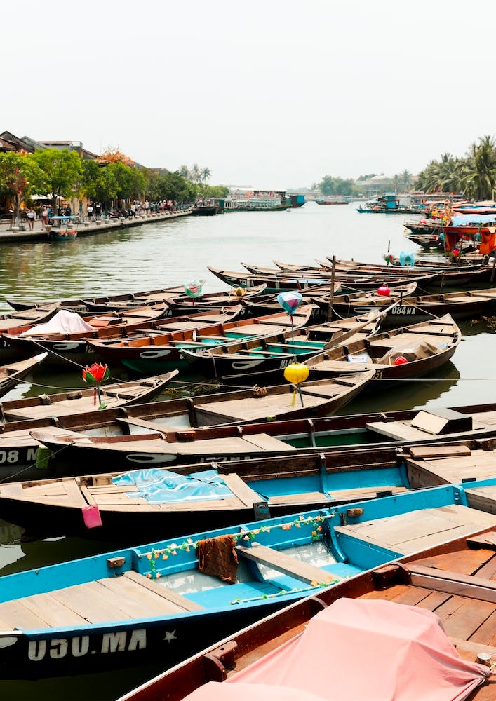 Boats With Laterns In Hoi An Vietnam