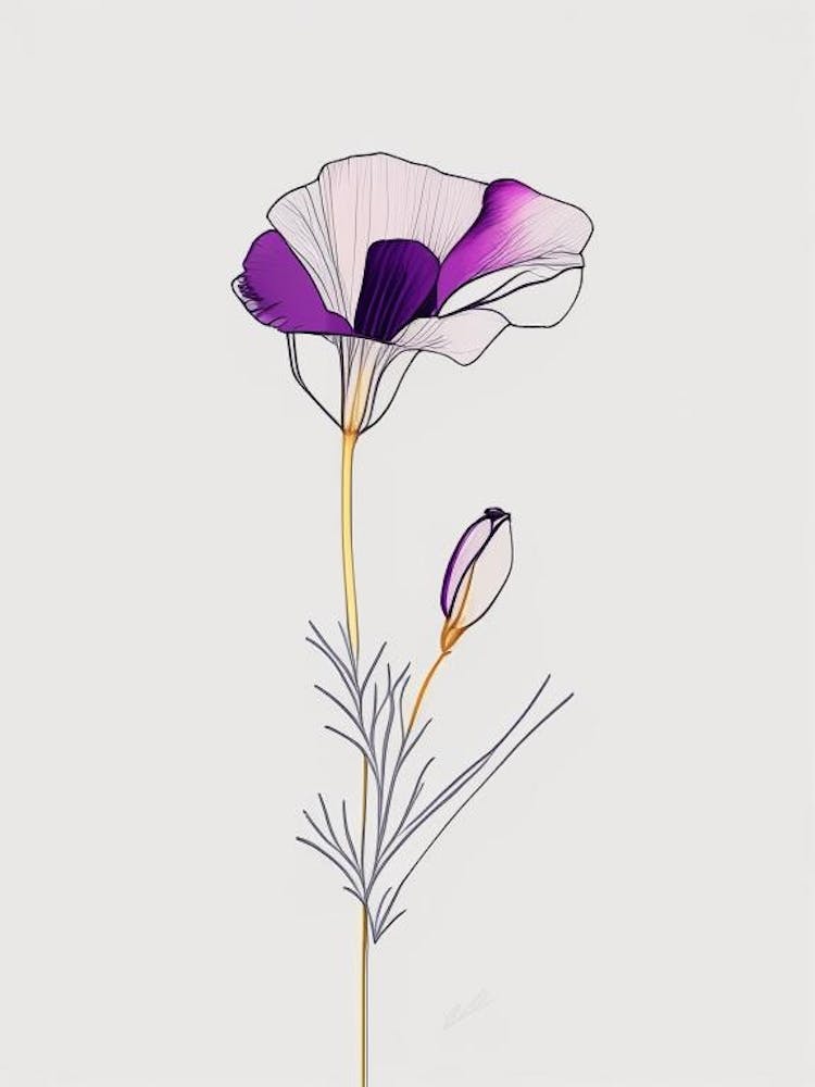 Eustoma Floral Minimal Line Drawing 1 Flower