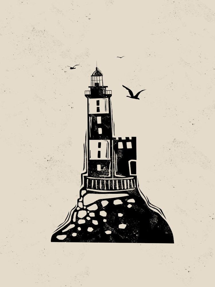 Lighthouse Linocut Style