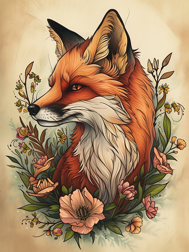 Erstaunlicher Rotfuchs mit Blumen 16