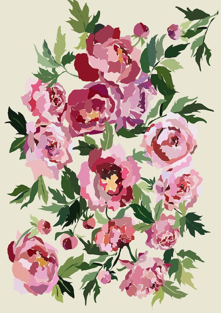 Happy Peony Light Gray Background