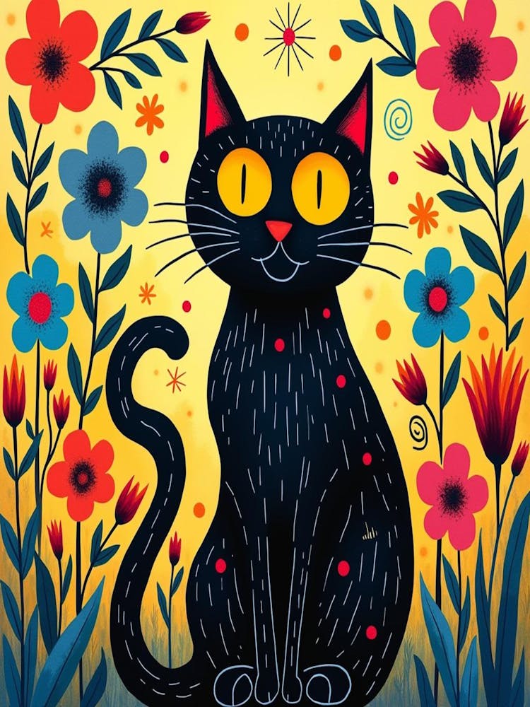 gustav Black Cat In Flower garden
