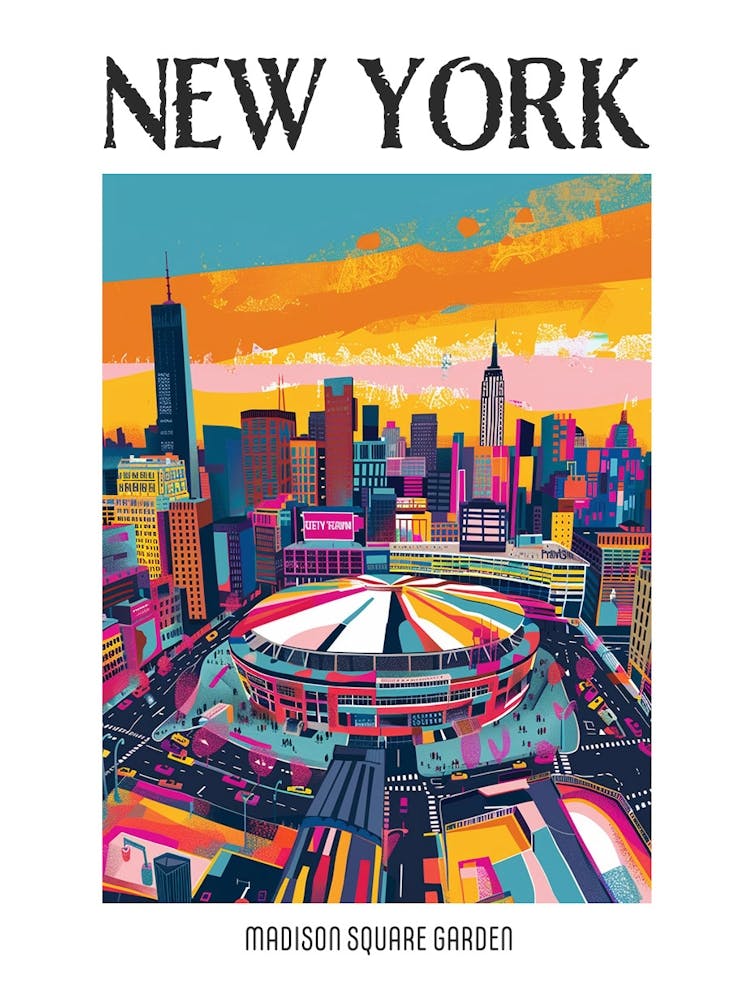Madison Square Garden New York Colourful Silkscreen Illustration 1 Poster