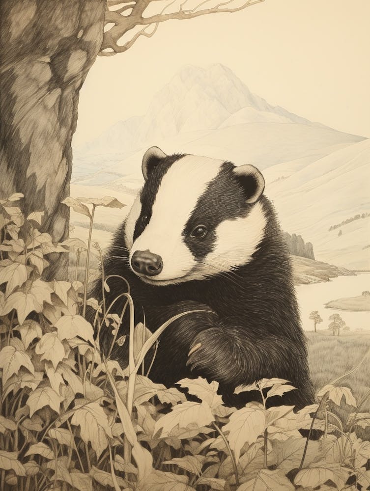 Storybook Animal Watercolour Badger 2
