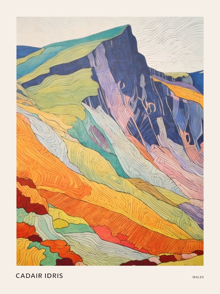 Cadair Idris Wales 1 Colourful Mountain Illustration Poster