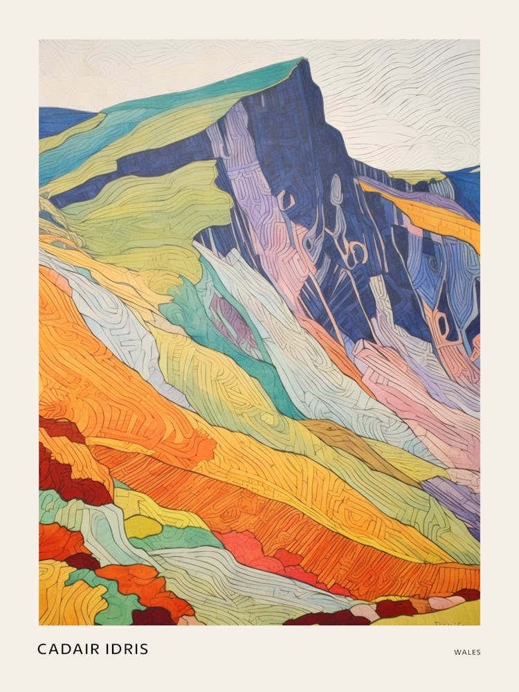 Cadair Idris Wales 1 Colourful Mountain Illustration Poster