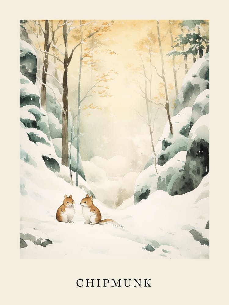 Winter Aquarell Streifenhörnchen 3 Poster