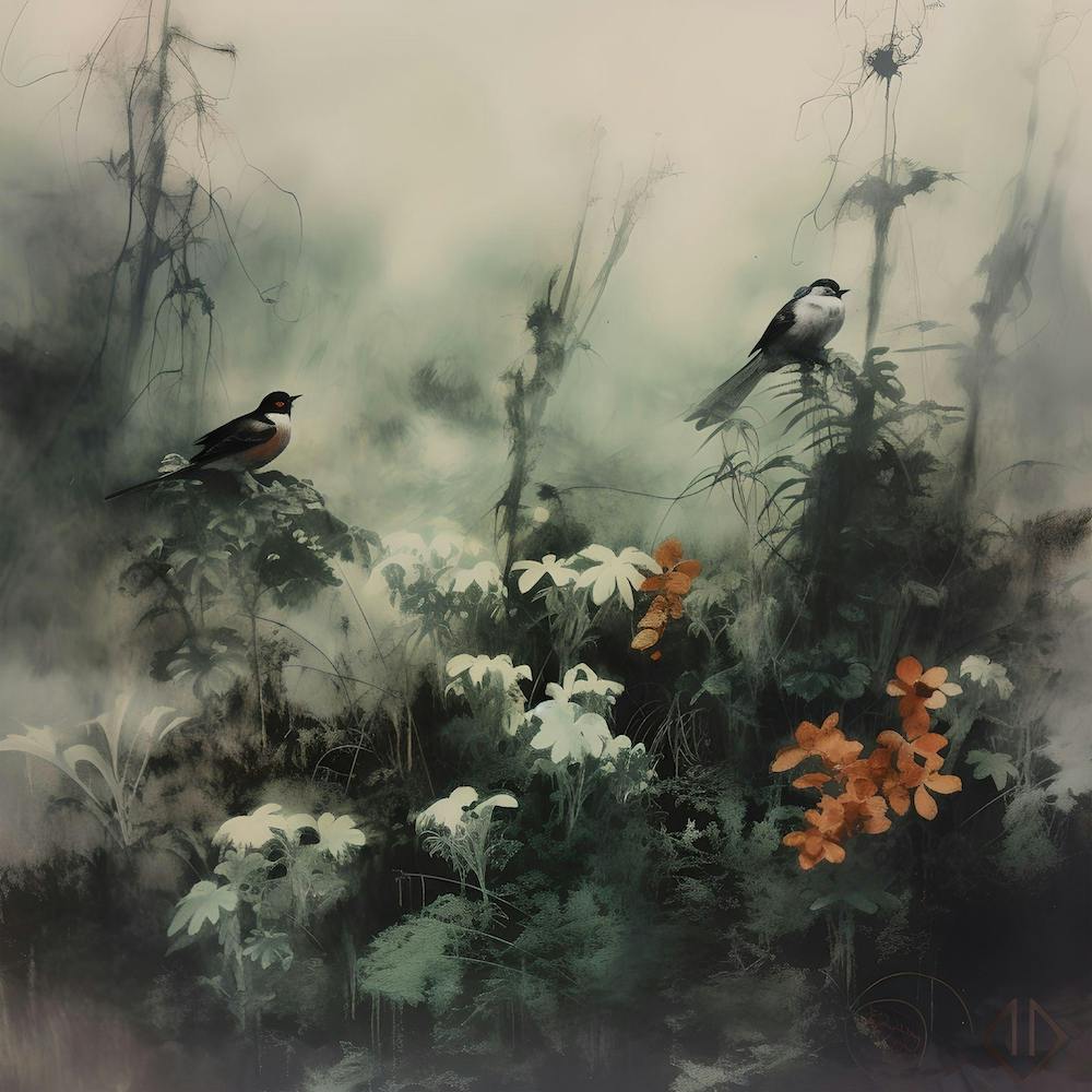 Peinture Oiseaux Aquarelle Sombre & Encre