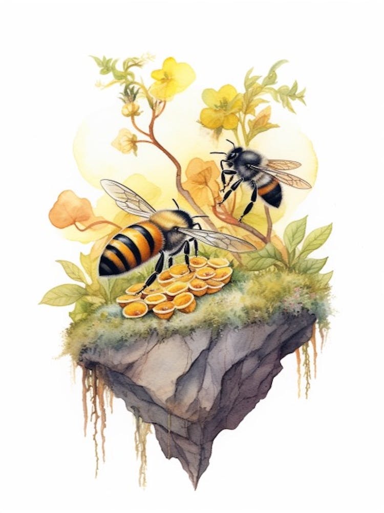 Mountain Bumble Bee Beehive Watercolour Illustration 1