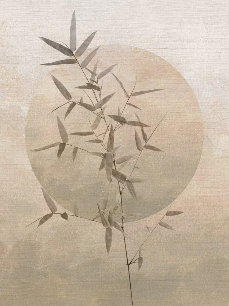 Beige Japadi Scandi Bamboo Tree Artwork Japanese Fine Art Painting