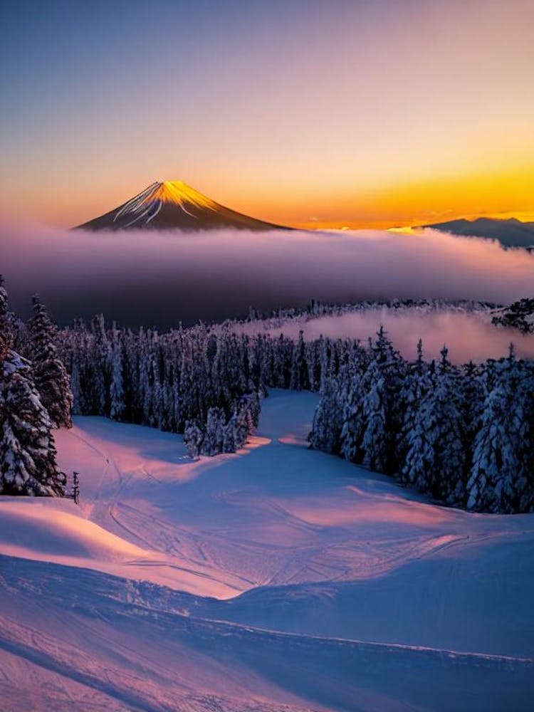 Niseko, Japan Sunrise Skiing Poster