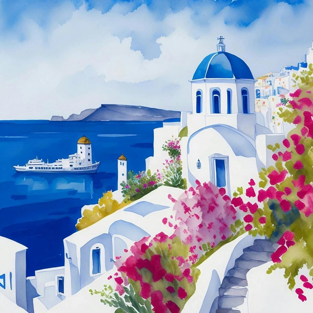 Greece Watercolor Painting