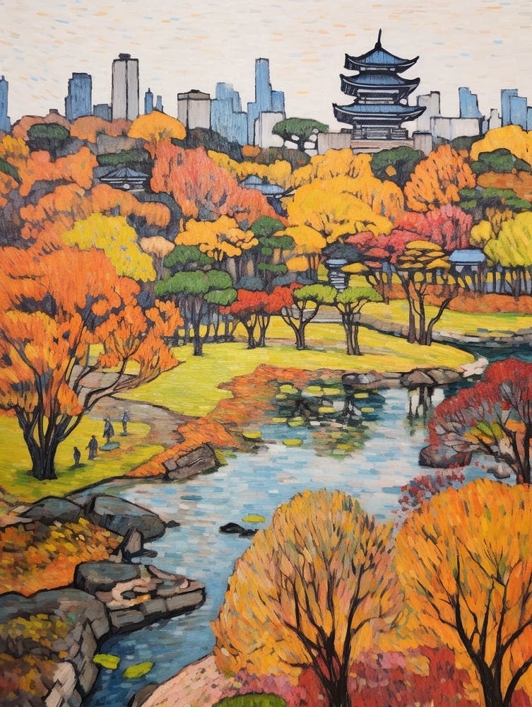 Autumn Gardens Painting Hamarikyu Gardens Japan 1