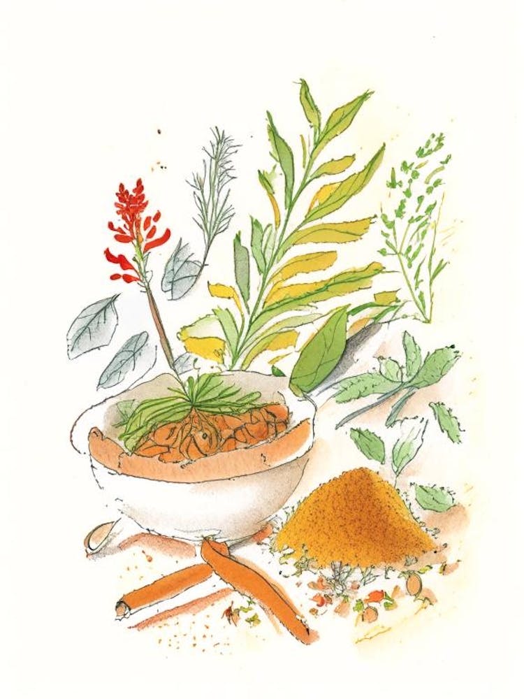 Ginger Spices And Herbs Pencil Illustration 1
