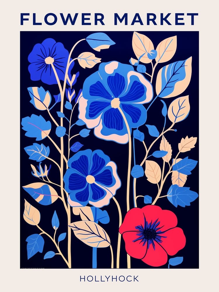Blue Flower Market Poster Hollyhock 4