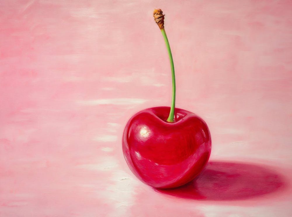 Pink Pop Cherry Modern Still Life Painting Trendy Retro Artwork Vintage Pop Art Retro Gift Idea Kitchen Art Minimalist Decor