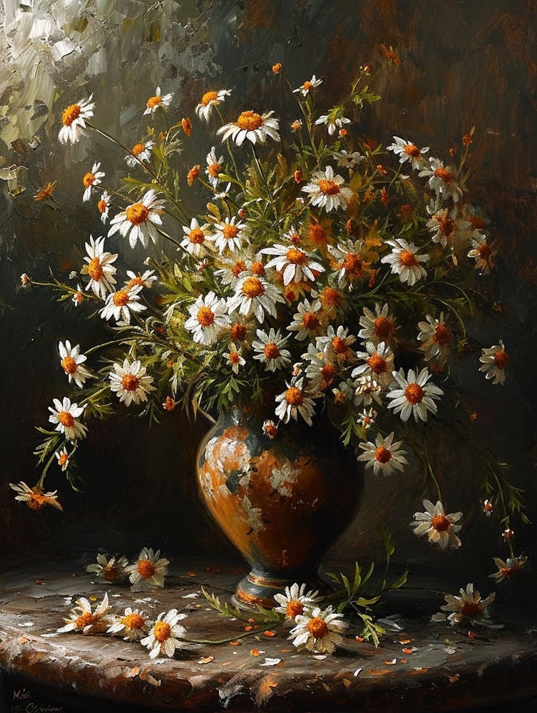 Nature Morte Florale Baroque Marguerite commune 2