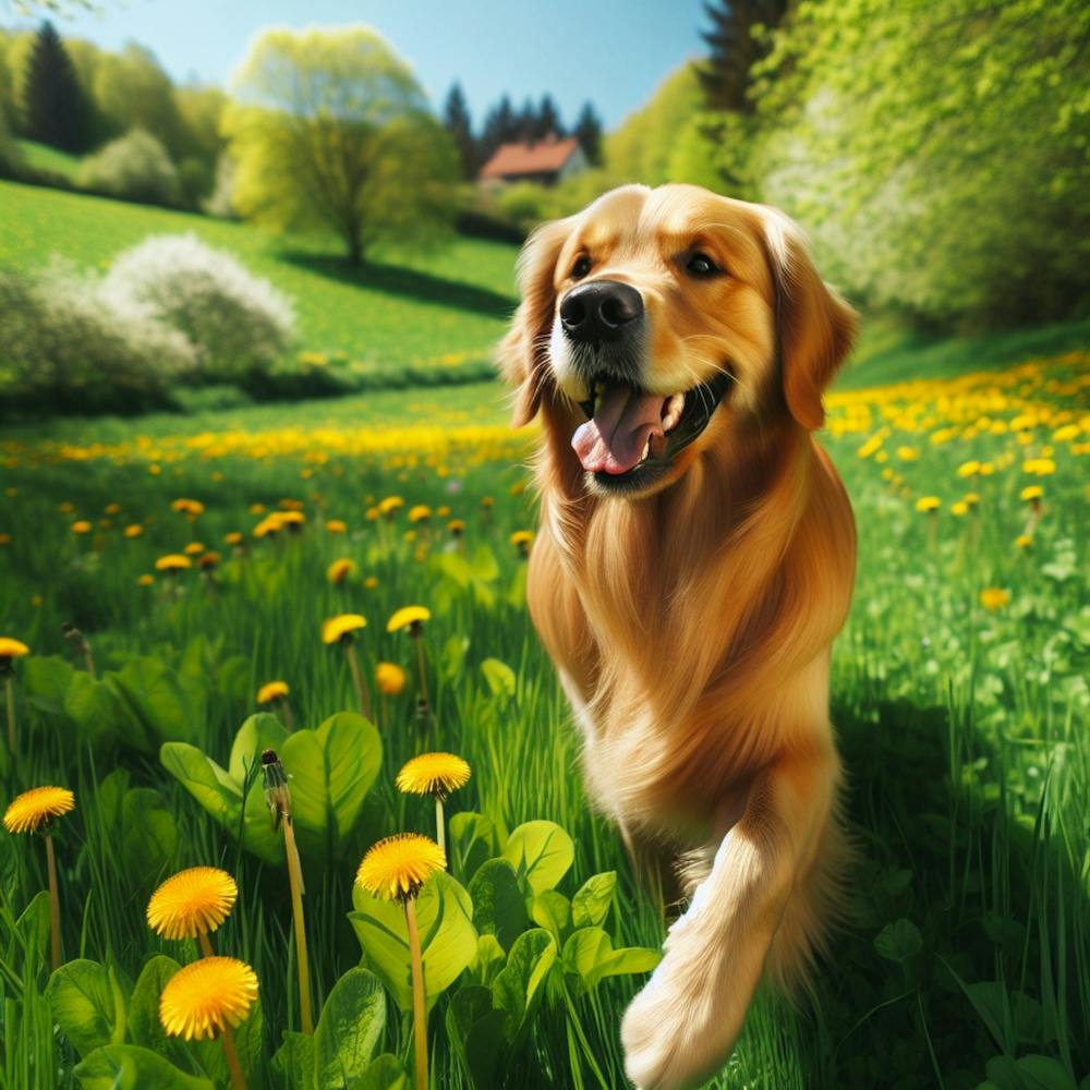 Golden Retriever Courant dans la Prairie
