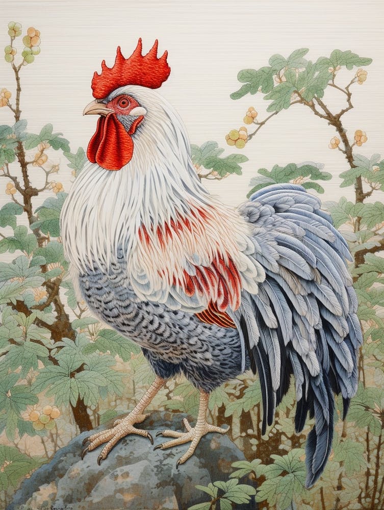 Ohara Koson Inspired Bird Painting Rooster 4