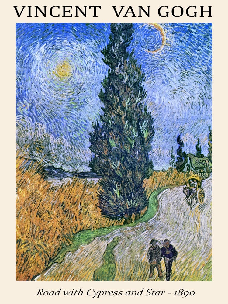 Vincent Van Gogh Road With Cypress And Star (1890) Vintage Poster