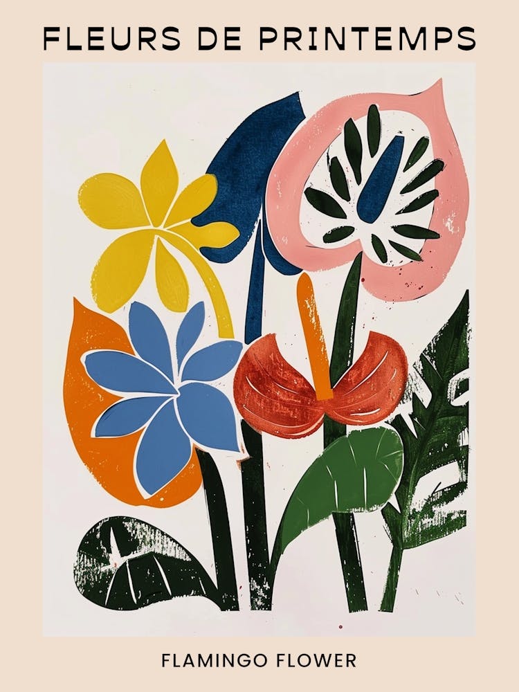 Spring Floral French Poster  Flamingo Flower 2