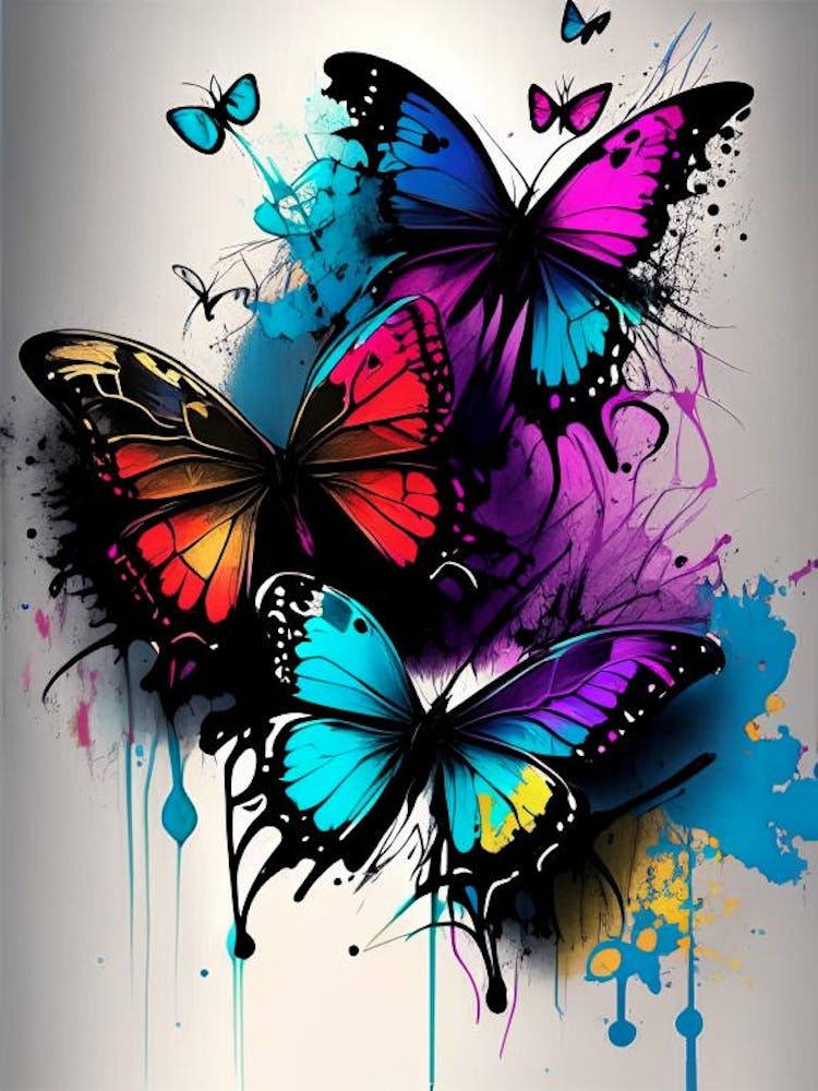 Colorful Butterflies Graffiti Illustration 2