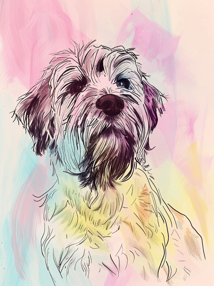 Wirehaired Pointing Griffon Dog Pastel Line Watercolour Illustration 5