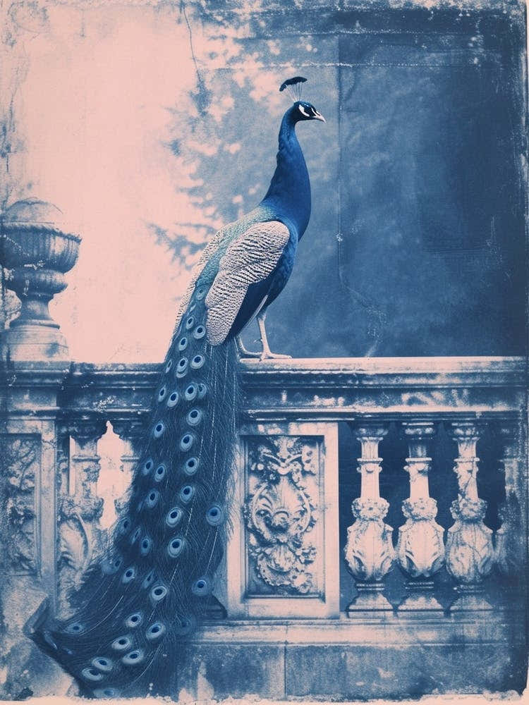 Peacock Outside Teh Palace Cyanotype Inspired