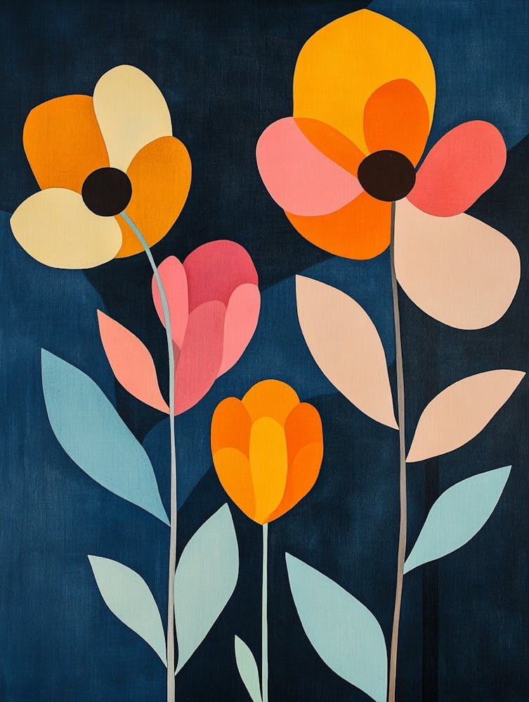 Flowers On A Blue Background