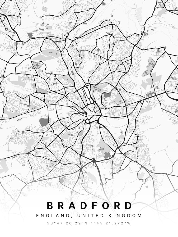 Bradford England White Map