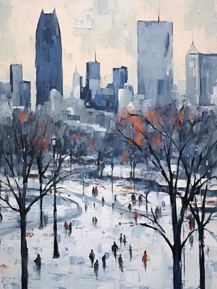 Winter City Park Painting Millennium Park Chicago 3