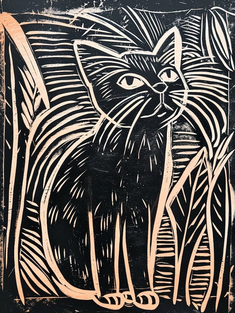 Balinese Cat Linocut Blockprint 2
