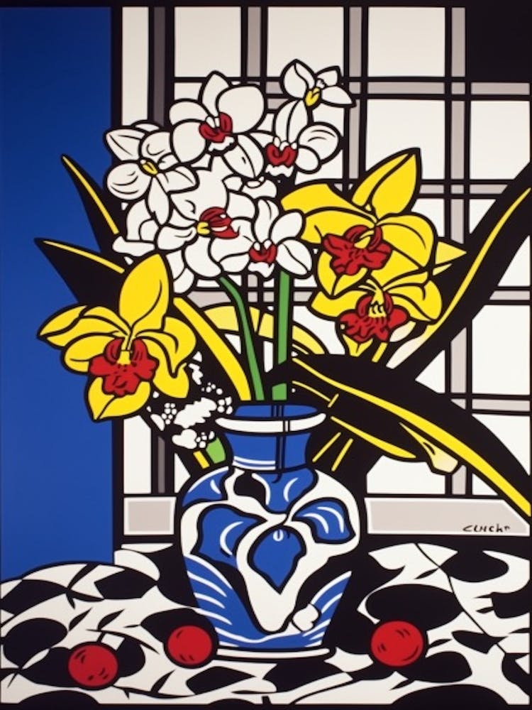 Orchideen Blumenstillleben 1 Pop-Art-Stil