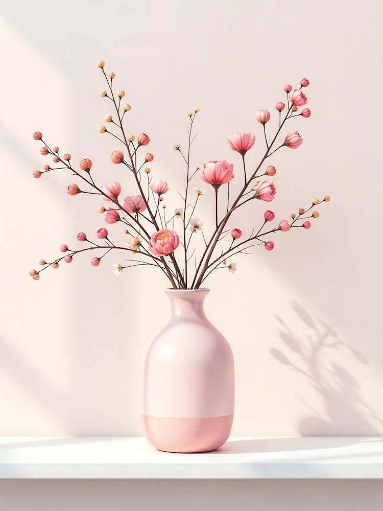 Rosa Vase mit Blumen