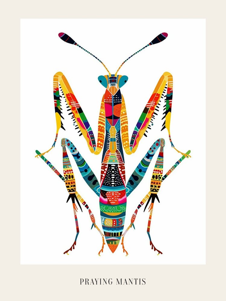 Colourful Insect Illustration Praying Mantis 4 Poster