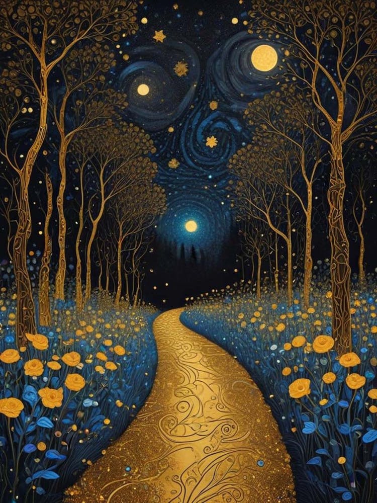 Starry Night Forest By Klimt Style (11)