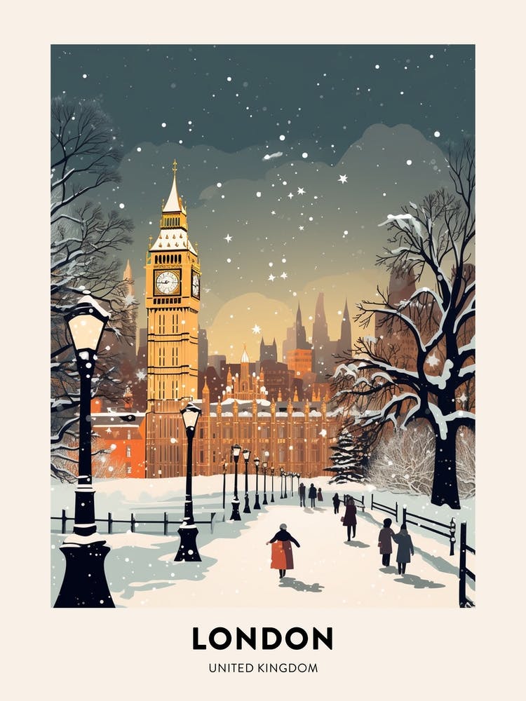 Winter Night  Travel Poster London United Kingdom 2