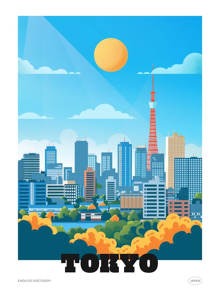 Tokyo Japan 2 Colourful Travel Poster
