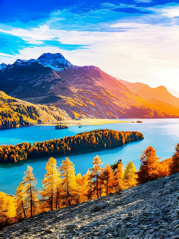 Sunset With Autumn Colors In Engadina