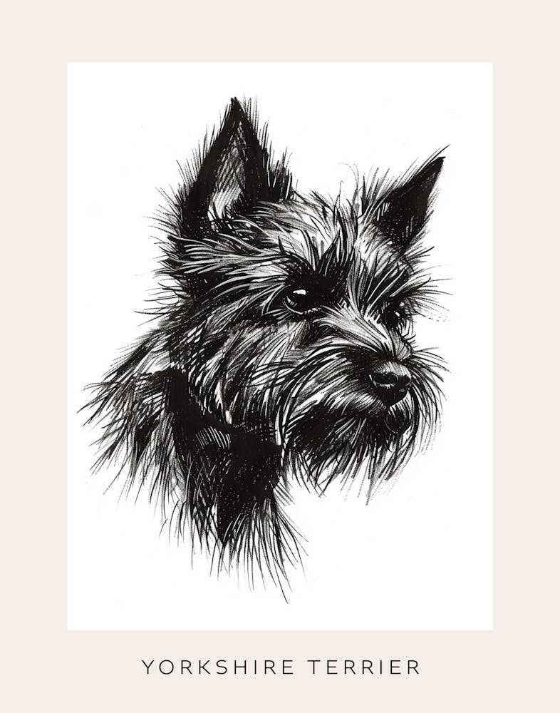 Yorkshire Terrier Black & White Line Sketch 3 Poster