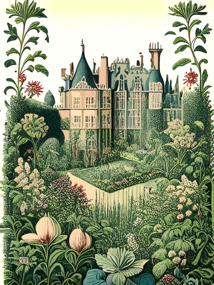 Château De Villandry Gardens 1, France Vintage Botanical