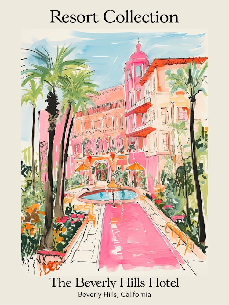 Affiche de The Beverly Hills Hotel Beverly Hills, California Illustration de livre de contes de la collection Resort 4