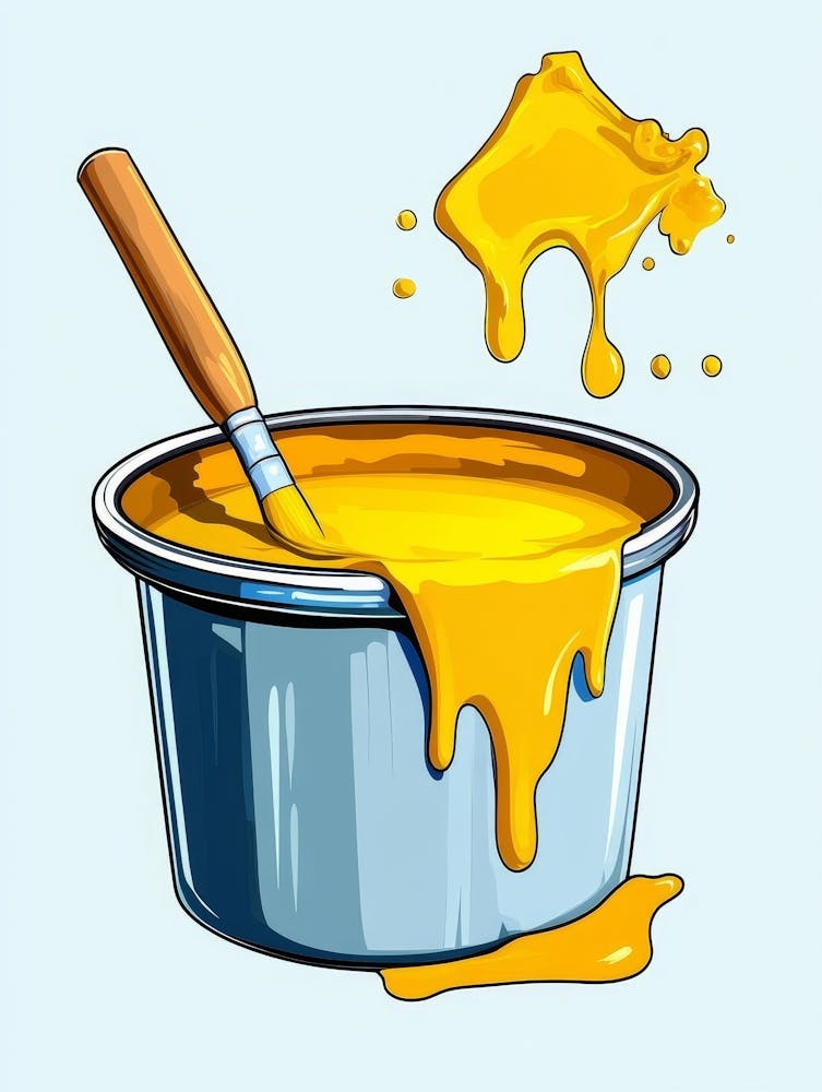 Cartoon Yellow Color Paint In A Paint Bucket Painting With Paint
