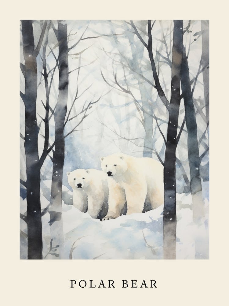 Winter Watercolour Polar Bear 2 Poster