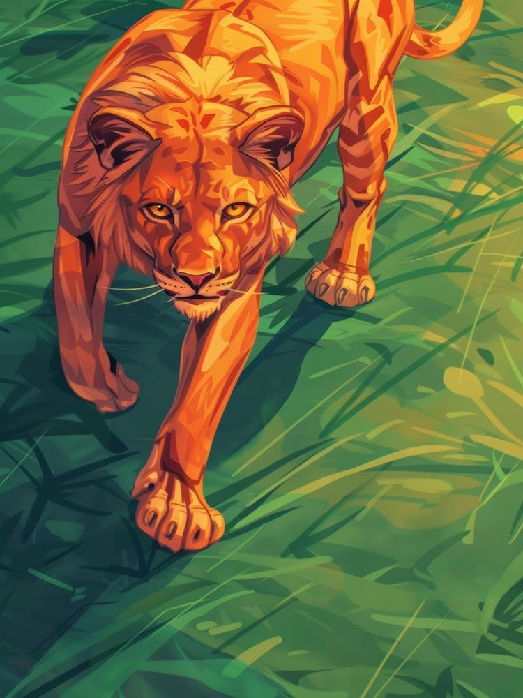 Lion Walking In The Grass