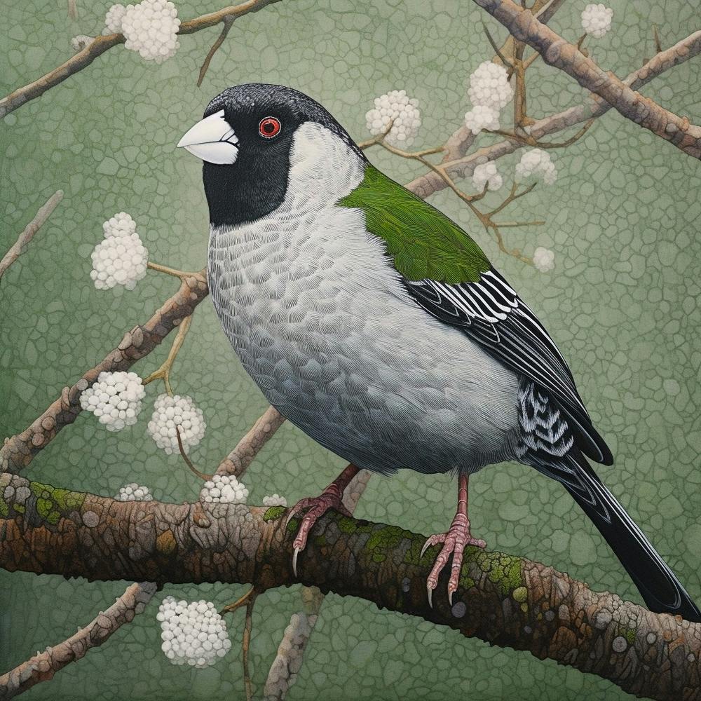 Ohara Koson Inspired Bird Painting Finch 4 Square