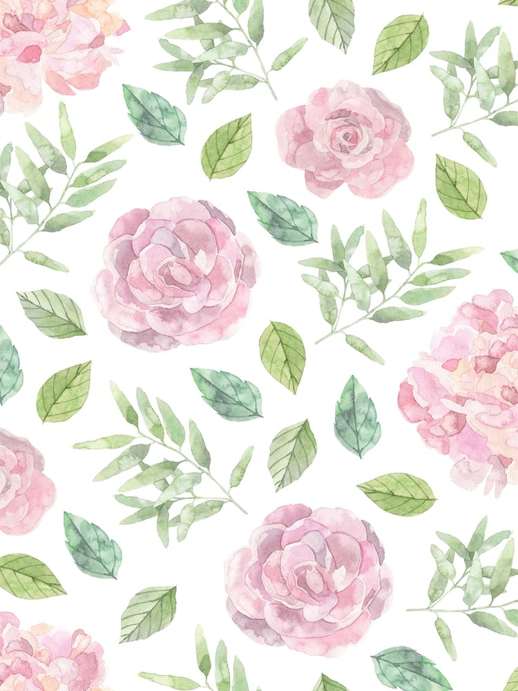 Rosa Rose & Grüne Blätter Blumenmuster