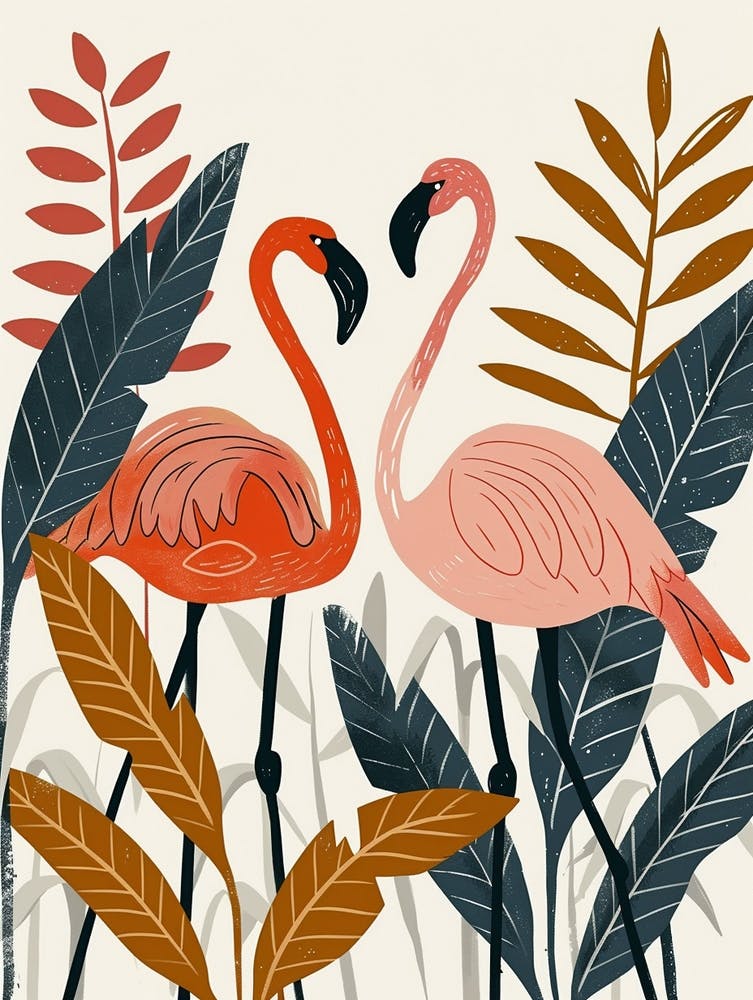 Chilean Flamingo Croton Plants Minimalist Illustration 3