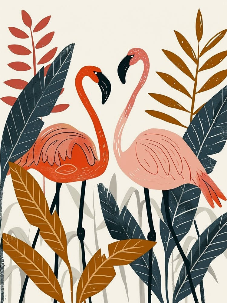 Chilean Flamingo Croton Plants Minimalist Illustration 3