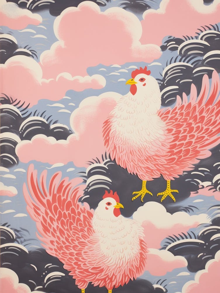 Vintage Japanese Inspired Bird Print Chicken 3